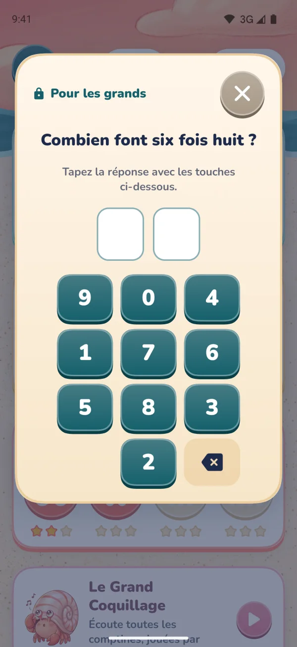 Contrôle parental : une multiplication écrite en toutes lettres, à résoudre sur un pavé numérique
