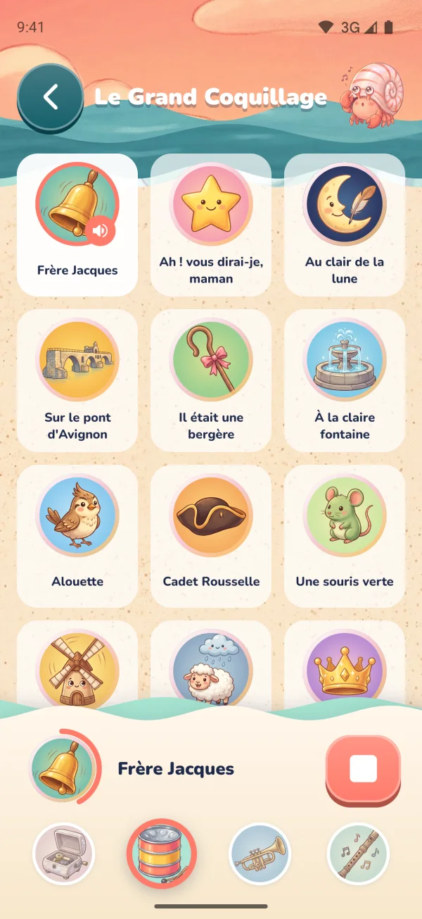 Le Grand Coquillage, le juke-box des comptines, avec Frère Jacques en lecture