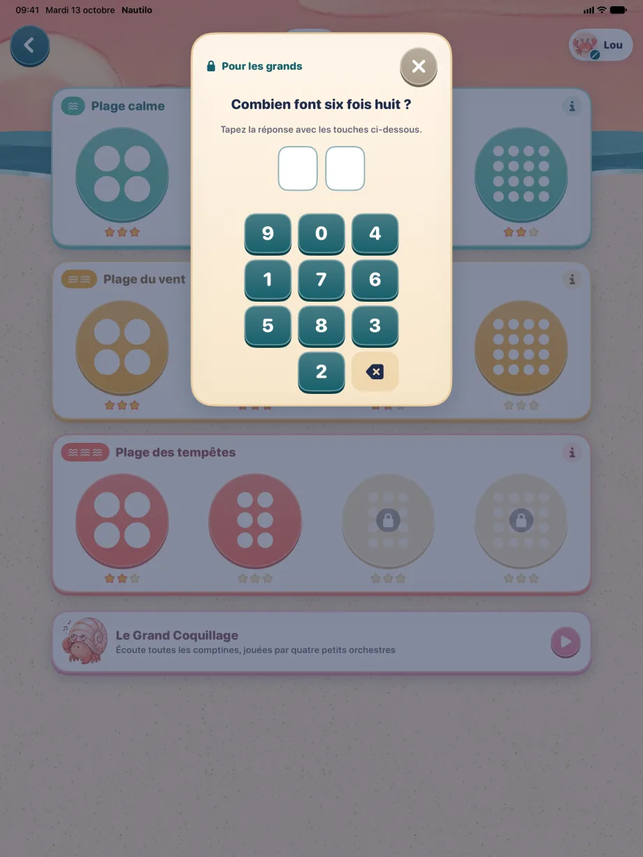 Contrôle parental : une multiplication écrite en toutes lettres, à résoudre sur un pavé numérique