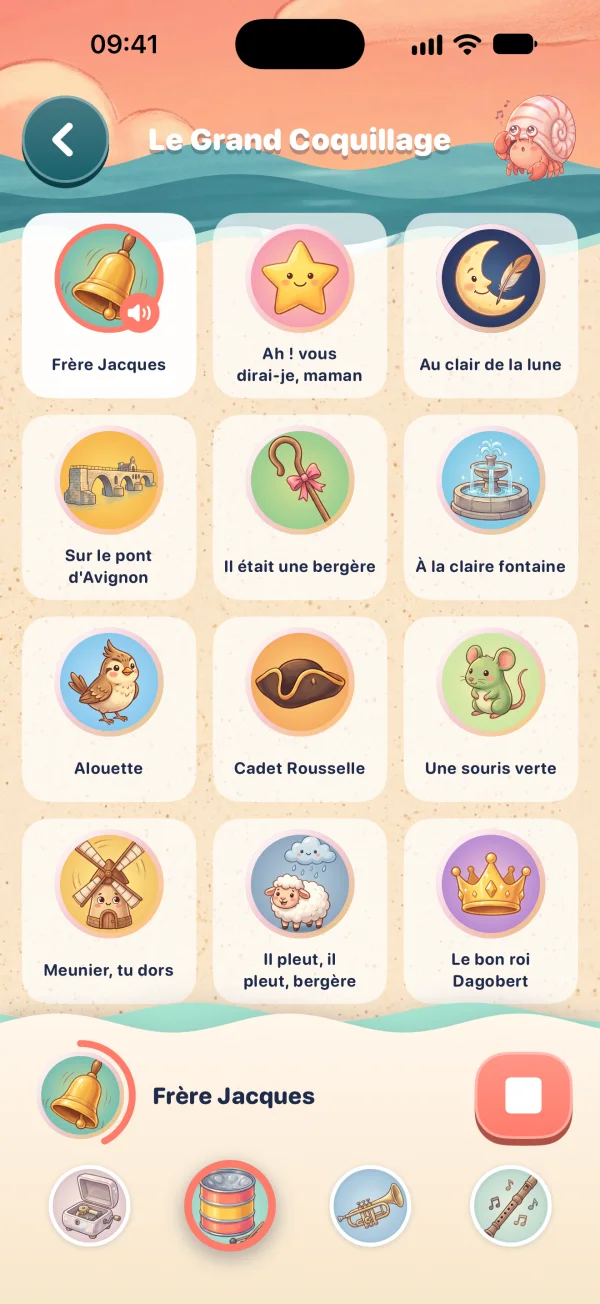 Le Grand Coquillage, le juke-box des comptines, avec Frère Jacques en lecture